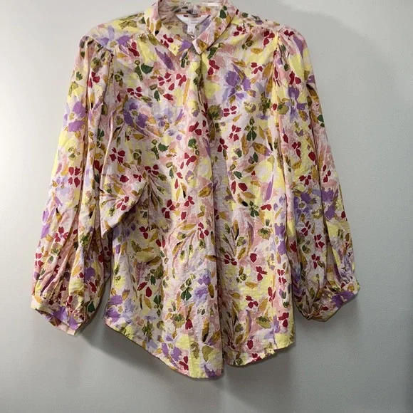 LC Lauren Conrad top button down floral print pattern casual office XXL - Picture 12 of 17